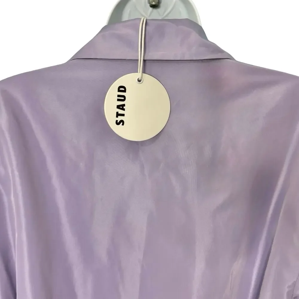 STAUD Rina Trench Coat Lilac Lavender Purple Tie Belt Mini Dress Size M NEW Tags - Picture 11 of 14